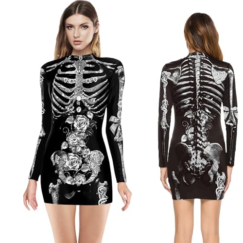 Skelett-Kostüm für Damen & Herren - Gruselig Skelett Kleid für Halloween, Karneval & Fasching (M)