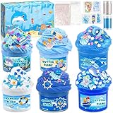AMCHLEL 6 Pezzi Fluffy Butter Slime Set, Blu Crystal Slime per Bambini, Butter Slime Set, Putty Giocattoli, DIY Slime Morbido ed Elasticizzato per Bambine e Bambini Feste Regalo