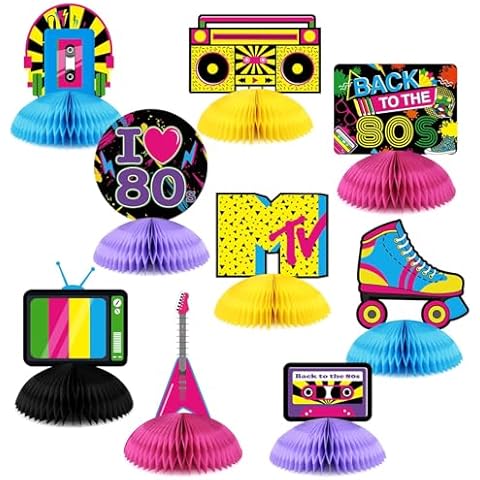 80s Party Decorations Back To The 80s Party Honeycomb Centerpieces 80s Retro Table Toppers For 1980s Birthday Party Favors Supplies Neon Party Decorations Cover