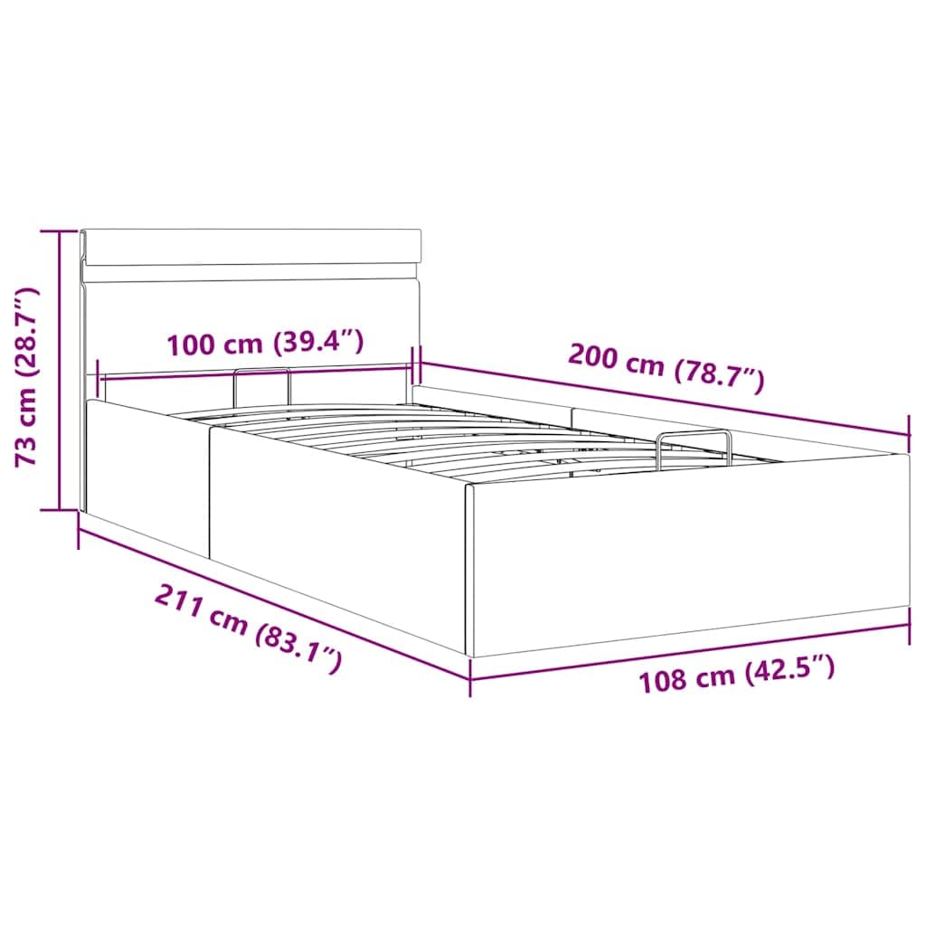 vidaXL Stauraumbett Hydraulisch mit LED Polsterbett Einzelbett Bett Schlafzimmerbett Stoffbett Bettrahmen Bettgestell Stauraum Dunkelgrau 100x200cm