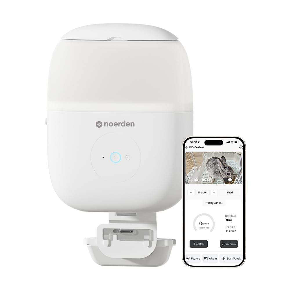 NOERDEN Hoppy Comedero con Cámara para Gatos y Perros Pequeños, Video en Vivo y Audio Bidireccional, Alimentación Programada hasta 10 Comidas al Día