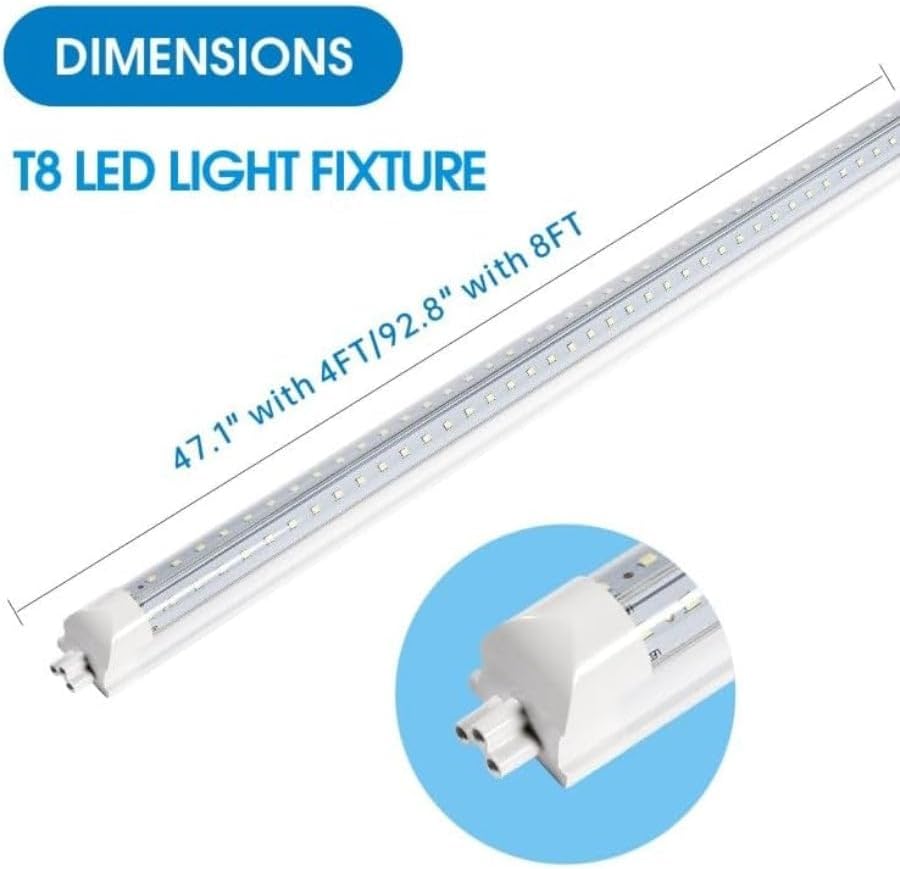 LED Shop Light, 45W 5850LM 6500K, 4FT V Shaped Integrated Fixture, T8 Tube Light, Cool White, Clear Cover, Higher Brightness, LED Shop Lights for Garage Warehouse Workshop 6 Pack