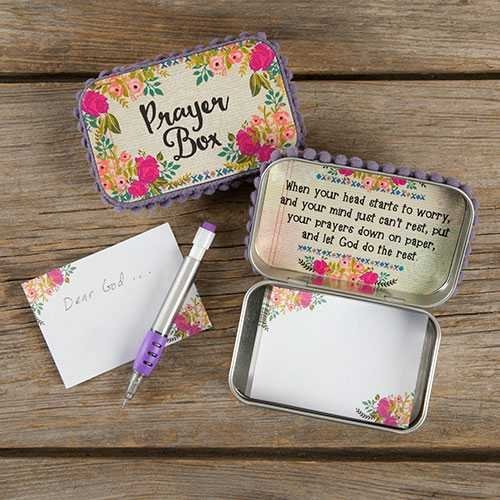 Natural Life Cream & Pink Roses Prayer Box with Pencil and Notecards