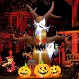 GOOSH 12 FT Halloween Inflatables Tree Outdoor Decorations Blow Up Yard Scary Dead Tree with Pumpkin Ghost Tombstone with Built-in LEDs for Garden Lawn Indoor Party Decor