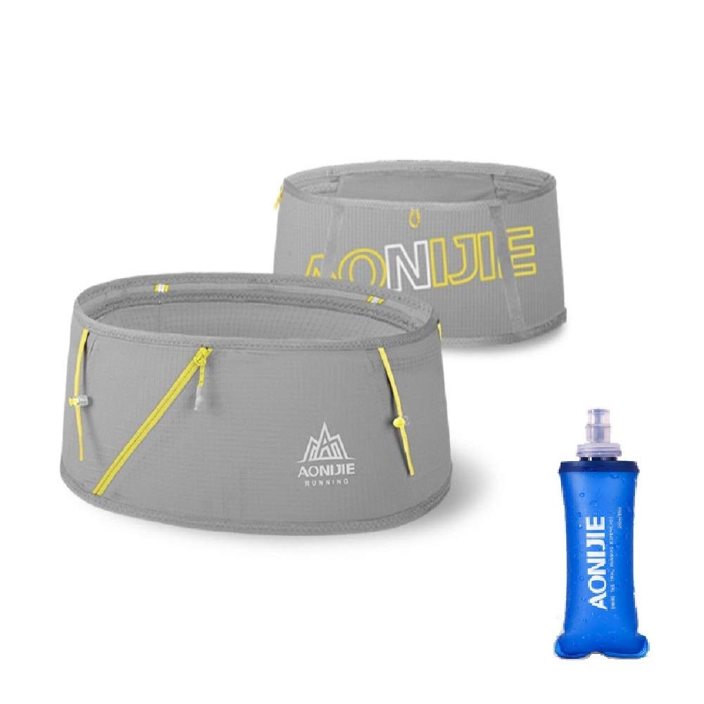 AONIJIE Hydration Running Belt Waist Pack Travel Money Bag Trail Marathon Gym Workout Fitness Mobile Phone Holder with 250 ml Water Bottle (Grey + 250 ml, L/XL)