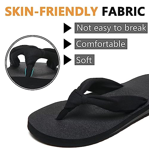 Maiitrip Womens Flip Flops Summer All Black Ladies Thong Sandals Comfortable Best Durable Yoga Mat Footbed Flipflops With Soft Cushion Arch Support Cloth Stap Size 8.5 #TOP3