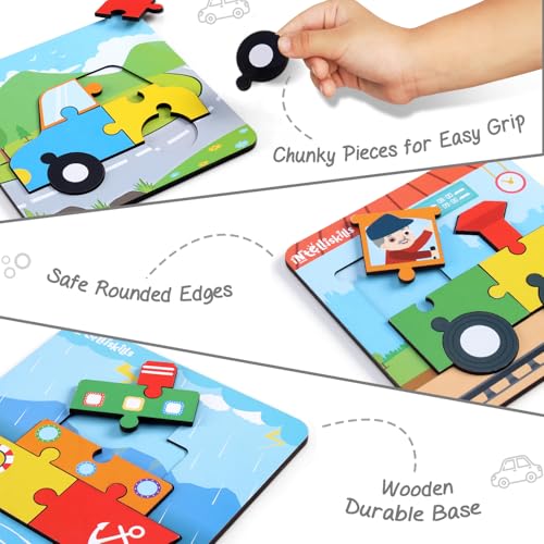 Image of Intelliskills 3D Pick N Fix Vehicles Wooden Jigsaw Puzzle for Kids, Set of 4, 24 Pcs,Transport Theme Puzzle for 3+ Years Girls & Boys,Safe Rounded Edges & Chunky Pieces,Ideal for Gifting,BIS Certified