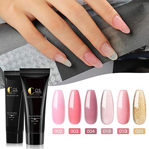 Coscelia Poly Nail Gel Starterset Schnell Aufbau Gel 6 * 15ML Glitter UV Verlängerung Nagelgel Set 36W UV/LED Nagellampe… – Bild 3