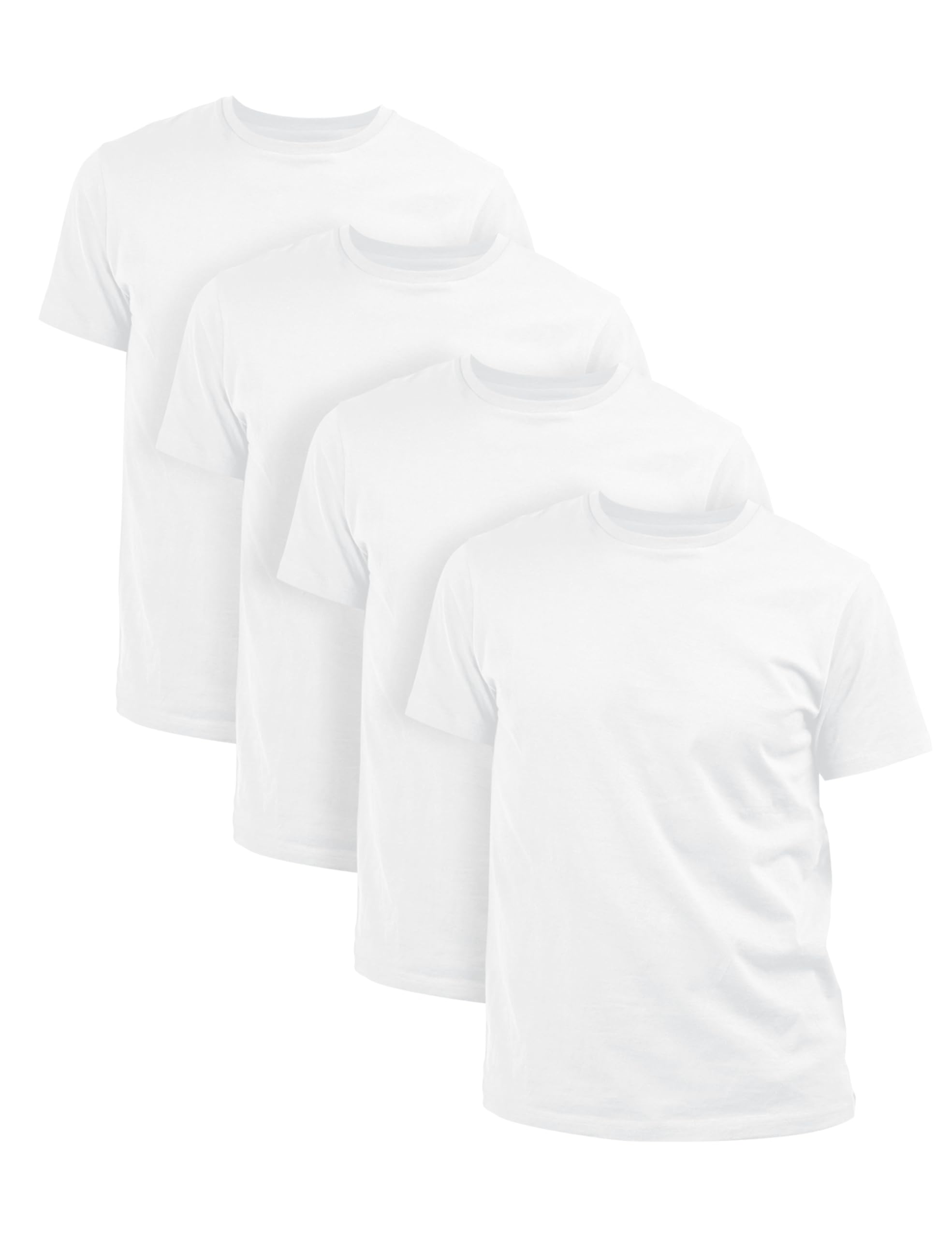 Basic Treasure 4-Pack T-Shirt Herren Weiß 100% Baumwolle, Weisse Tshirt Herren, T-Shirt Männer, Tshirt Herren Weiß - L