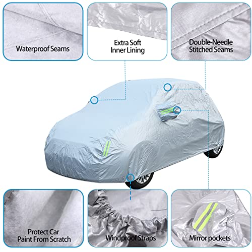 Image of Car Cover Waterproof All Weather Compatible with Fiat 500 /500 Abarth 2011-2022，Car Cover Sun Hail UV Snow Dust Protection Cover Exterior Accessories (Silver)
