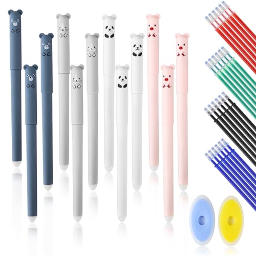 12 Radierbare Kugelschreiber 0,5mm Mit Radiergummi – Inkl. 6 Ersatzminen