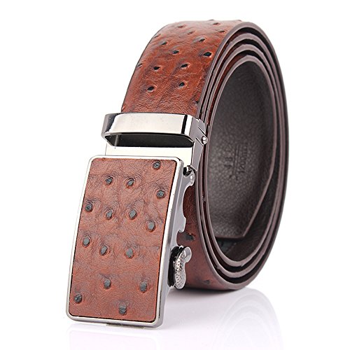 Men's Ostrich Skin Embossed Pattern Automatic Buckle Genuine Cow Leather Belts Ratchet Belt 35mm Wide 5 Color