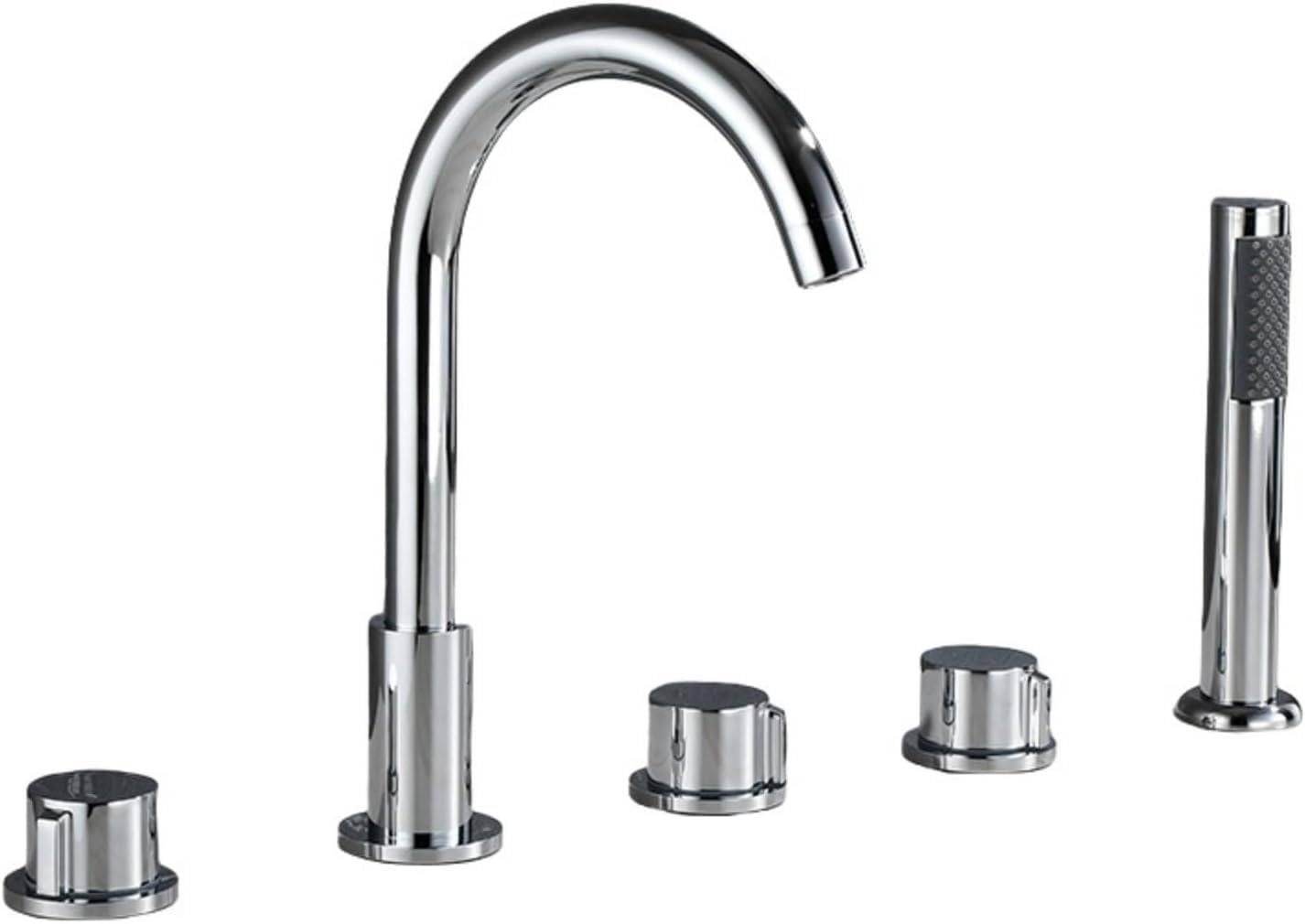 NZPOST Bath Taps Black 5 Hole Bath Shower Mixer Tap 360 Swivel Spout Gooseneck Shower Head and Hose Set fo