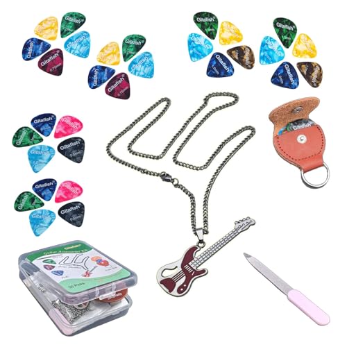30 púas de guitarra con caja de almacenamiento organizadora, 0.5 0.75 1.0 mm, incluye grosor fino medio...