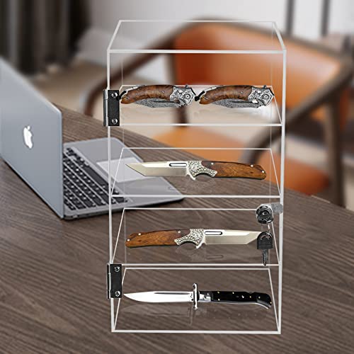 Choowin 4-Shelf Clear Acrylic Display Case With Lock,Lockable Display Case,Locking Display Case,Countertop Display Case For Collectible,Dustproof Protection Showcase(9.4" Lx9.4 Wx15.7 H Inch) #TOP4