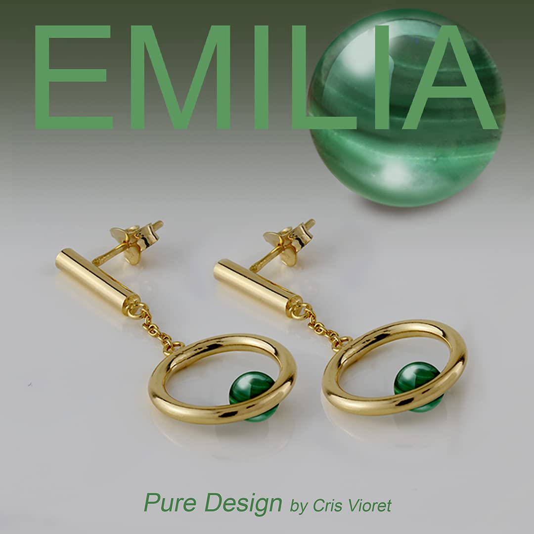 Pendientes de Aro y Piedra de Cuarzo Chapados en Oro Vermeil- Diseño Artesanal (Medida aprox. 4 cm de largo. Piedra semipreciosa de Cuarzo de 6 mm)
