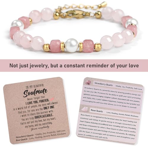 Image of Quietsun Trendy Gifts for Her-Positive /Love /Joy Natural Crystal Bracelets for Girls /Teens /Adults-Adjustable /Handmade-Gift Box Packing