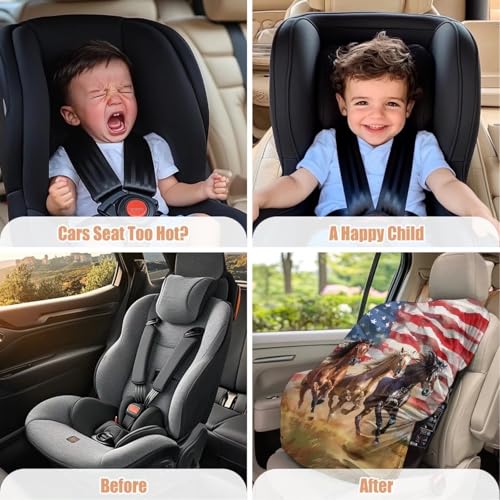 Brosoneto Car Seat Sun Shade Cover for Baby, American Flag Horse Car Seat Sunshade Covers to Protect Your Child Safety, Heat Insulation UV Block Car Seat Sun Shade Cover Travel Accessories