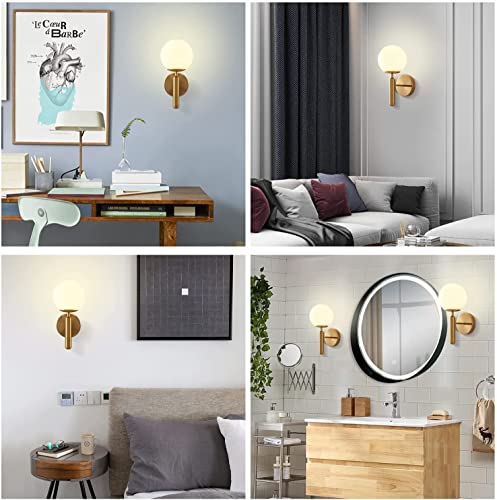 Image of WOKE Modern Wall Lamp With Ball Glass Shade, E27 Golden Finish Light Fixture, Personality Mount for Bedroom Living Room Corridor Art Decor 78948