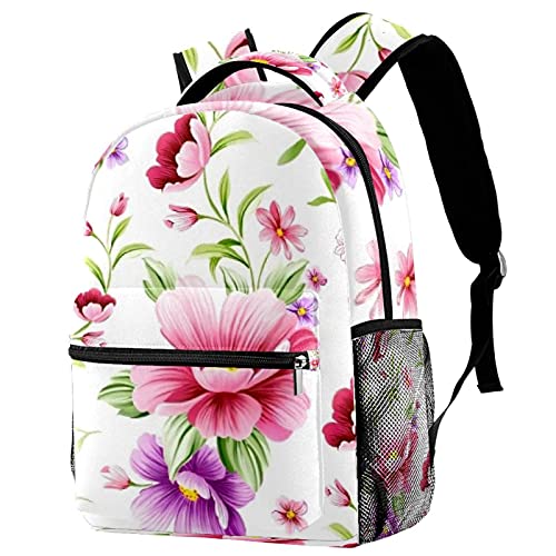 Sac à dos d'écolier grand volume ordinateur portable 14 pouces à fleurs multicolores