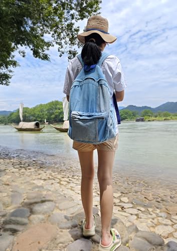 YunZh Denim Backpack Casual Style Lightweight Jeans Backpacks Classic Retro Travel Daypack2