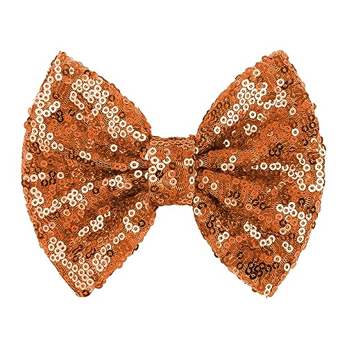 Lanmerry Hair Bows: Sequined Alligator Hair Clips with Big 5" Orange Bows for Girls, Babies, Toddlers, and Teens