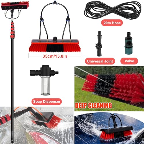 Genérico Cepillo para Limpiar Cristales, Kit de pértiga telescópica para Suministro de Agua doméstico, Cepillo Giratorio para Paneles solares, pértiga telescópica de Fibra de Carbono con Suministro d