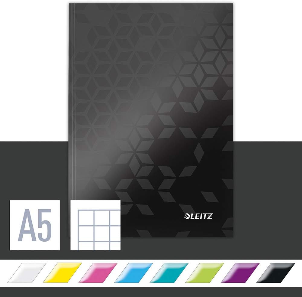 Leitz WOW Notebook A5 Squared, Hardcover, 160 Pages, 80 Sheets of FSC-Certified Paper (80 g/m²), Laminated Cover