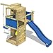 Produktbild WICKEY Spielturm Klettergerüst Smart Cube Kletterturm in modernem Design Spielhaus Holz Garten mit Schaukel, Rutsche, Kletterwand, Sandkasten und Holzdach, blaue Rutsche + blaue Plane