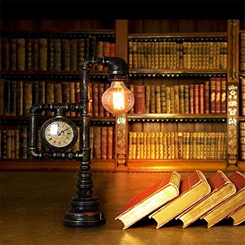 XSEJ Industriële loft industriële stijl studie bureaulamp bedset room lezen smeedijzeren buis buis klok bureaulamp met… - Afbeelding 8