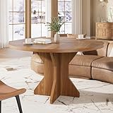 GarveeTech Space-Saving Modern Dining Table – 47" Round Extendable Table for 4-6 – Sturdy Wood-Look, Sturdy Pedestal Base – Ideal for Apartment, Living Room, Kitchen – Brown Color
