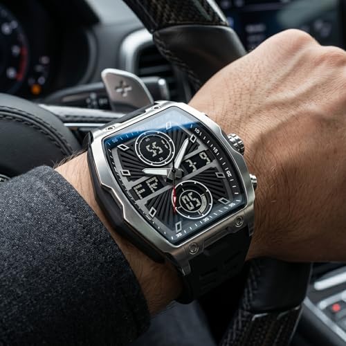 Image of V2A Impact-KUBIX 5410 Analog-Digital Watch for Men | Trendy Tonneau Shape | Bold Fashion Performance Watch with 3 Time Zones, Countdown, 50M Water Resistance, Alarm & Stopwatch