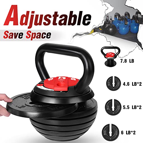 Hanisna Kettlebells, Adjustable Kettlebell Up To 40 Lbs, 9” Wide Handle Cast Iron Kettle Bell, Rubber Base Strength Training Kettlebells Set For Weightlifting, Core Training, 2 Wrist Wraps Included #TOP1