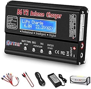 HTRC LiPo Charger RC Balance Fast Charger Discharger 1S-6S AC/DC B6V2 Digital Battery Pack Charger for NiCd Li-ion Life NiMH LiHV PB Smart Batteries (Black)