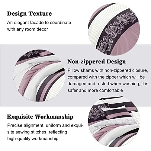 Shatex 3 Piece Queen Comforter Bedding Set- All Season Bedding Comforter Set, Ultra Soft Polyester Elegant Stripe Bedding Comforters- Feather Pattern, Black&Pink #TOP2