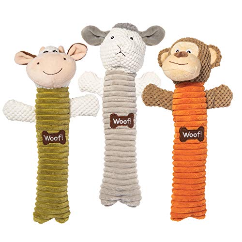 Image of Best Pet Supplies Log Plush Toy With 3 Textures and 2 Squeakers - Interactive for Small and Large Dog Breeds - Sheep, Monkey and Cow Bundle, Large