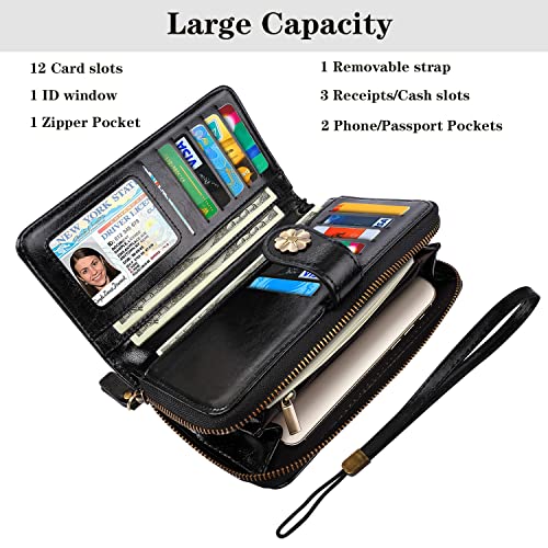 Coco Rossi Wallets For Women Multi Card Holder Wallet Clutch Wallet Card Holder Organizer Ladies Purse With Wrist Strap Purse,Black Flowers thumb #3