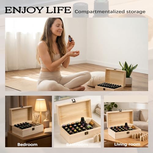 Holzsammlung Ätherische Öle Holzbox, 36 Löcher Aromatherapie Öle Flaschen Tragbar Tragen Organisator Multifunktions Geschenk Aufbewahrungsbox für Nagellack, Duftöle, Lippenstift und Parfümlagerung