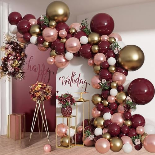 Luftballon Girlande Bordeaux, 110 Stück Weinrot Gold und Rose Gold Ballon...