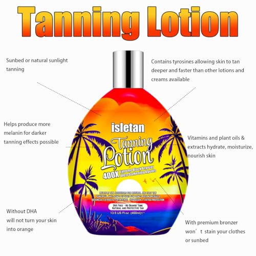Image of isletan Bronzing Tanning Lotion For Indoor Tanning Beds With Bronzer And Accelerator & DHA Free Formula, Indoor Tanning Bed Lotion For Outdoor Sun, Sunbed Lotion Accelerator For Tattoos, 13.5OZ