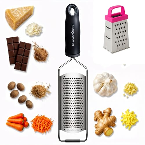 Elegancio Râpe manuelle en acier inoxydable - Râpe à fromage - Râpe à parmesan - Râpe fine - Râpe à gingembre - Noix de muscade - Râpe multifonction - Zesteur de citron avec couvercle de protection et