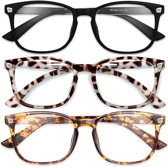 3Pcs Blue Light Blocking Glasses, Computer Glasses for Men, Unisex Glasses for Women, Fashion Daily Glasses, Multi-Color Frames Eyewear for Office Gaming and Daily Screen Use-image-47