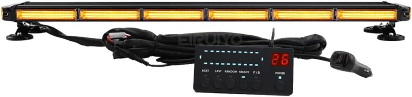 37" 43" 49" Car Truck Tow COB Led Flash Warning Light Bar Police Safety Strobe Emergency Lightbar Amber Yellow White 26 Modes(37inch Amber)