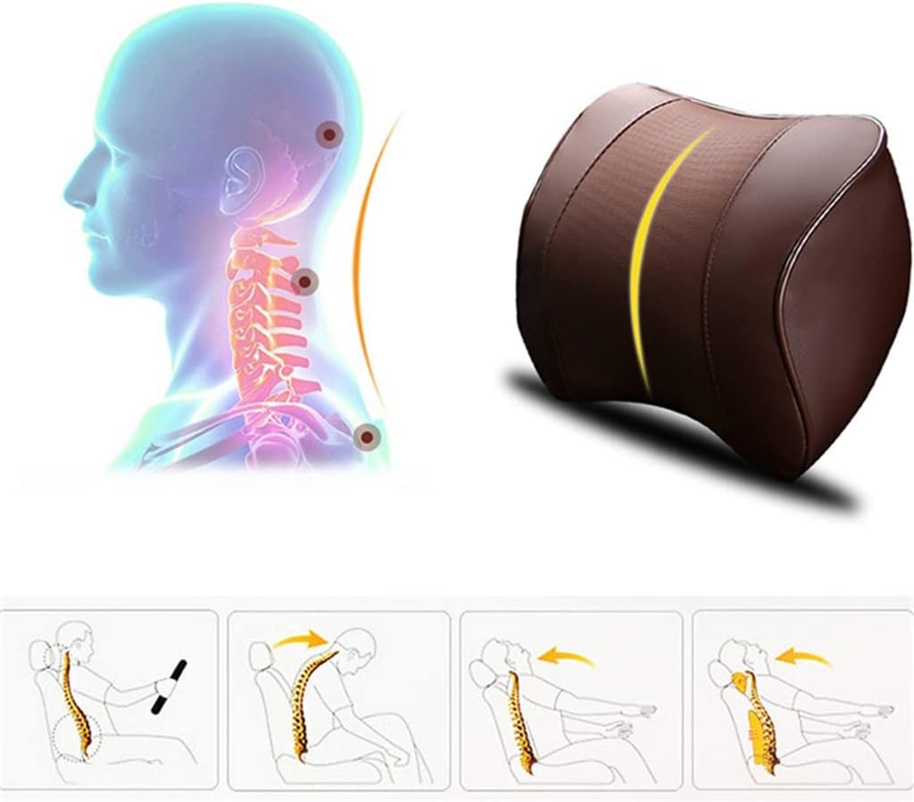 Car Neck Pillows Memory Cotton Leather Breathable Auto Car Neck Rest Headrest with Waist Cushion Car Interior Accessories(White-Dinosaur Doodle4)