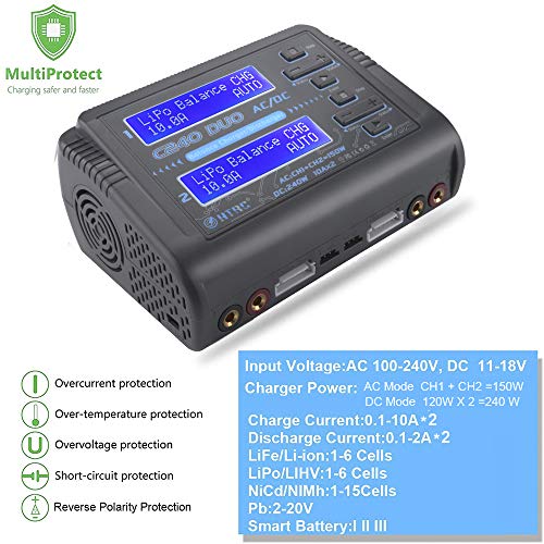Htrc C240 Dual Lipo Balance Charger 1S-6S Ac 150W Dc 240W 10A Rc Battery Charger Battery Charger Discharge For Lipo/Li-Ion/Life(1-6S) Nicd/Nimh/Lihv/Pb Smart Battery Rc Car Charger #TOP2