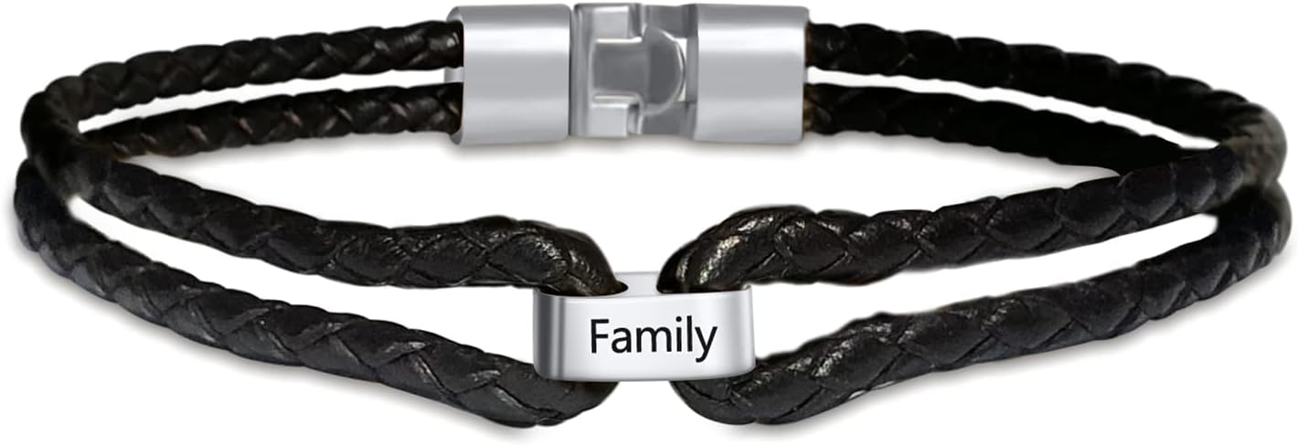 BAUMA AUTO Personalized Name Bracelets for Men with 1-9 Name Beads Men's Braided Leather Bracelet Ideal Gift for Men Father's Day