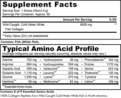 Codeage Marine Collagen Powder - Wild-Caught Hydrolyzed Fish Collagen Peptides - Type 1 & 3 Collagen Protein Supplement - Amino Acids for Skin, Hair, Nails - Paleo Friendly, Non-GMO, 15.87 Ounces