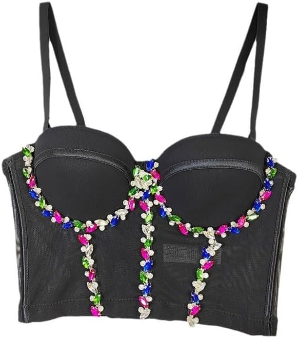 Colorful Diamond Chain Mesh Bra Sexy Large Backless Elastic Tube Top Outer Wear Beaded Underwear