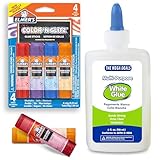 Glue Sticks for Kids, Color ‘n Glitz Glue Sticks 4 Count 0.21 oz with White Liquid School Glues 4 oz