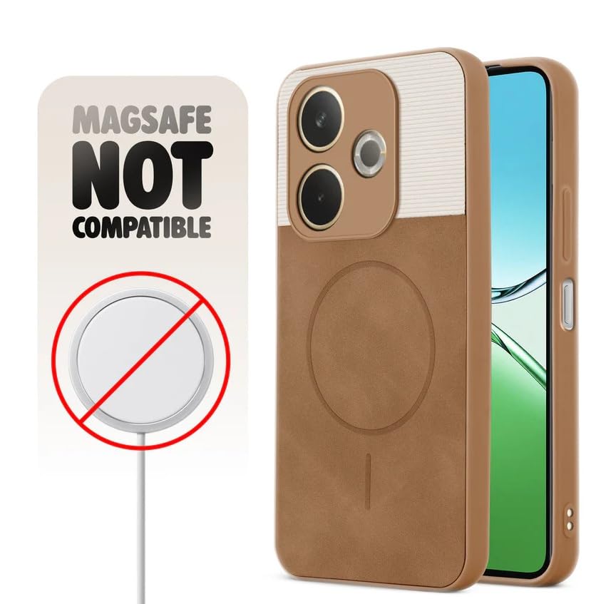 Image of Bintage CASE Mac Safe Design Hard Light Weight Back Case | Soft Border Camera Protect | Dual PU Leather Finish Back Cover Compatible for Oppo A5 Pro 5G - White & Brown